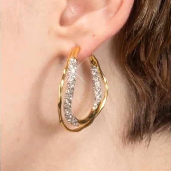 Intertwined Gold Two Tone Pave Hoop Earrings Alexis Bittar Solanales JA08 - Picture 3 of 6
